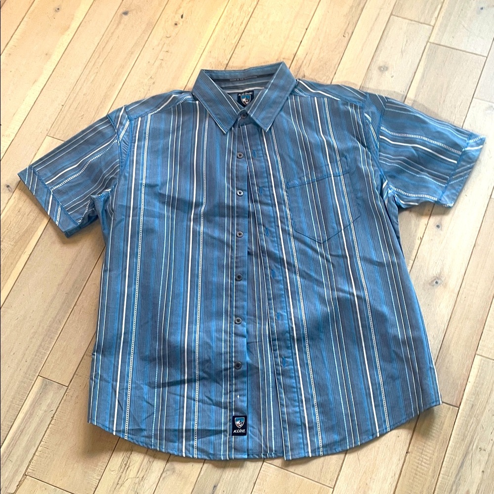Kuhl Men's Blue and White Striped Casual Shirt